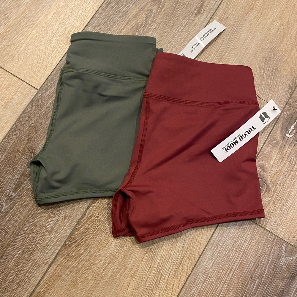 Tough Mode Shorts Running Volleyball Active Size Small Set of Two Green & Maroon
